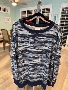 Wonderly Navy and White Patterned Long Sleeve Top